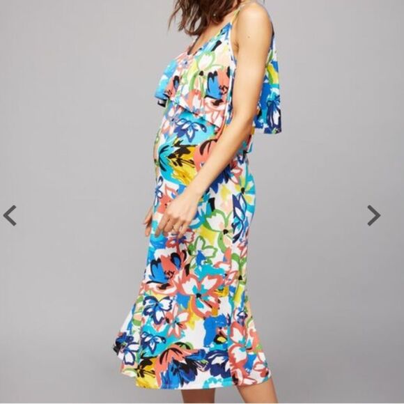 Rachel Pally Dress Floral Flounce Size small Jae‎ Floral Cold Shoulder Midi - Picture 7 of 8